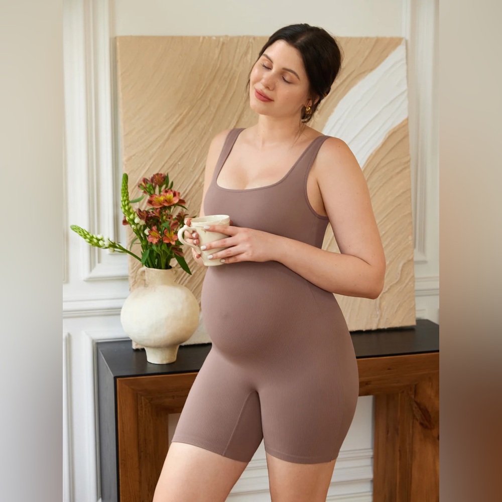 Ribbed Square Neck Maternity Romper